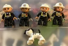 Lego Duplo Lot of 5 Firefighter Fire Person Team Figures Dog Dalmatian