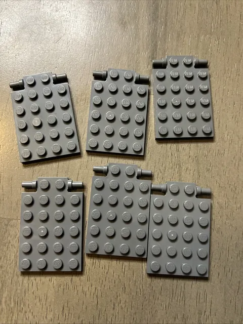 LEGO 92099 Dark Bluish Gray Plate Modified 4x6 w/ Trap Door Hinge Long Pins x6