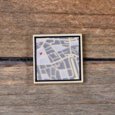 LEGO Tan Tile 2 x 2 with Map Street Level with Red 'X' Pattern 3068pb0634