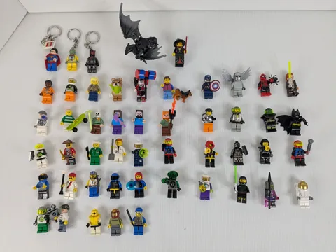 LEGO Minifigure Lot – 45 Random Mixed Figures, 3 Keychains, Dragon