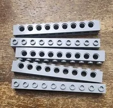 LEGO Light Bluish Gray Technic, Brick 1 x 10 with Holes QTY 5 Part No. 2730.