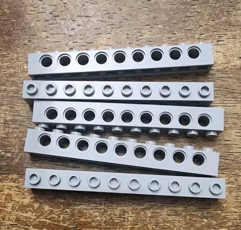 LEGO Light Bluish Gray Technic, Brick 1 x 10 with Holes QTY 5 Part No. 2730.