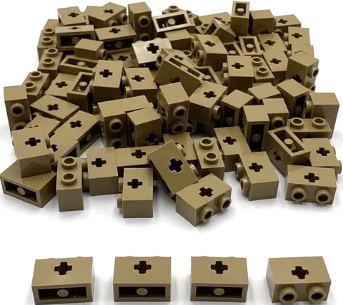 Lego 100 New Dark Tan Technic Bricks Building Blocks 1 x 2 with Axle Hole Parts