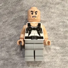LEGO Minifigure Bald Head Angry Face Black Harness Print w/ Gray Legs