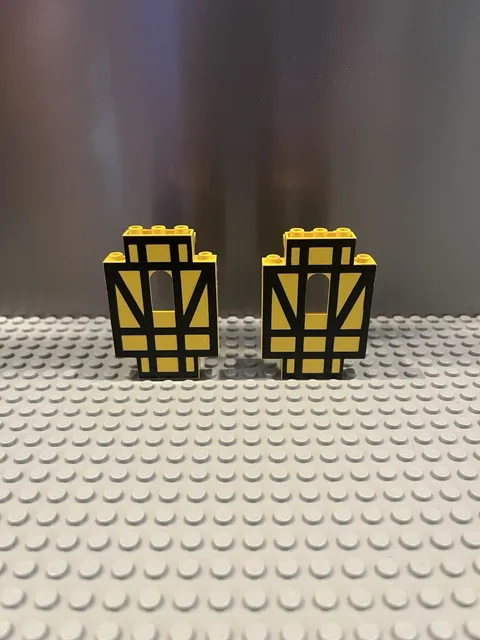 Lego Lot Of 2 - 4444p03 Yellow Panel 2 x 5 x 6 Wall w/ Window w Black Half Parts