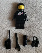 Vintage 1980s LEGO Black Spaceman Minifigure w/ Accessories SP003 6985 6891 6971