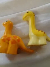 Lego Duplo Figure Baby Dilpofocus & Brontosaurus Yellow w/ Orange Spots 2 PC Lot