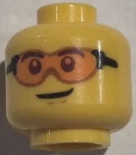 Lego New Yellow Minifigure Head Glasses Goggles Trans-orange Lenses Black Frame