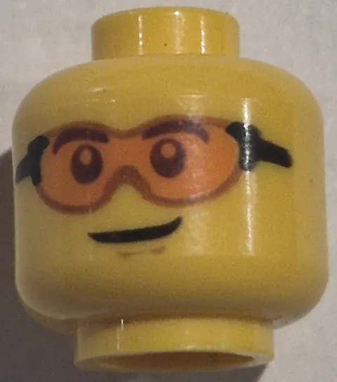 Lego New Yellow Minifigure Head Glasses Goggles Trans-orange Lenses Black Frame