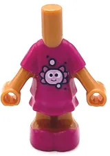 Lego New Micro Doll Body with Molded Magenta Short Layered Dress and Shoes