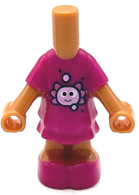 Lego New Micro Doll Body with Molded Magenta Short Layered Dress and Shoes