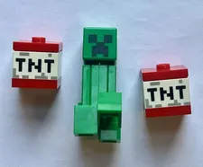 LEGO Minecraft Creeper Minifigure w/ 2 TNT Blocks, 3pc Loose