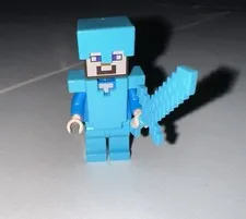 Lego Mini Fig Diamond Armor Steve Helmet Sword Minecraft MiniFig Pet/Smoke free