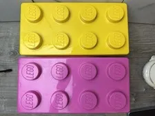 LEGO Storage Brick Boxes Medium 8 Stud Pink Green Yellow  Set Of 2