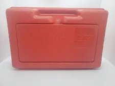 Vintage Lego RED Plastic Carrying Case Storage Box 1980's USA With Lego Blocks