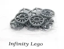 8 LEGO Flat Silver Hub Caps (10 Spoke and 5 Spoke) in a Sealed Bag (18978)