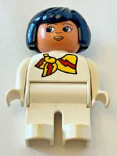 Lego Duplo Woman Vtg Flight Attendant Yellow Red Scarf Black Hair #4555 3"H