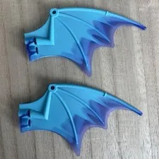 2x LEGO Dragon Wing 23989pb01 Medium Azure with Trans Purple Trailing Edge