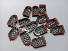 LEGO LOT 13 REDDISH BROWN WINDOW ROUNDED TOP 1 X 2 X 2 2/3 #30044 BLACK LATTICE
