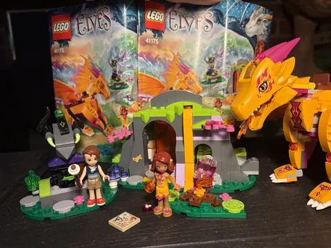 LEGO Elves: Fire Dragon's Lava Cave (41175) 100% Complete With Figs And Manuals