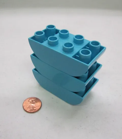 Lego Duplo Block Azure Blue 2X4 Curved Bottom Brick 3 Block Lot Building 98224