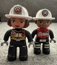 Lego Duplo WOMAN FIREFIGHTER & FIRE CHIEF for FIRETRUCK 2.5" w/ White Helmet