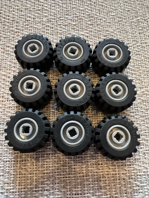 LEGO 6014bc05 Wheel Tire Assembly 6014b / 87697 Light Bluish Gray Set Of 9