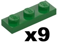 Lego 9 New Green Plates 1 x 3 Flat Building Part 3623 GR03