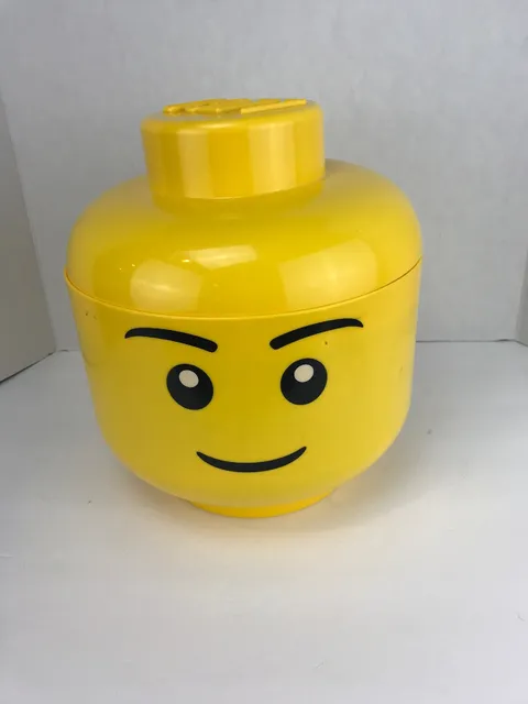 2010 Lego Retired Big Head Storage Container Full Of LEGO Bricks Yellow