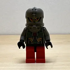 LEGO Minifigure Black Helmet Dark Gray Helmet Armor Torso Red Legs Yellow Head