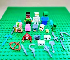 Lot of Genuine Lego Minecraft Minifigures, Weapons, Heads, Parts Skelton