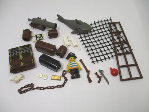 LEGO Vintage Pirate Pieces Parts 23 Piece Lot with Minifigure Shark Guns Chest