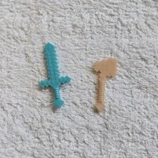 LEGO Minecraft Weapons Pixelated Blades Tan Axe Blue Sword
