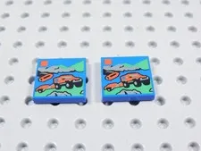 LEGO Lot of 2 Blue 2x2 Printed Tile Plates Minifig 4x4 Off Roading BJ