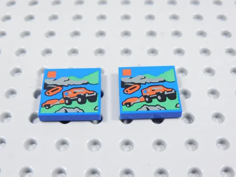 LEGO Lot of 2 Blue 2x2 Printed Tile Plates Minifig 4x4 Off Roading BJ