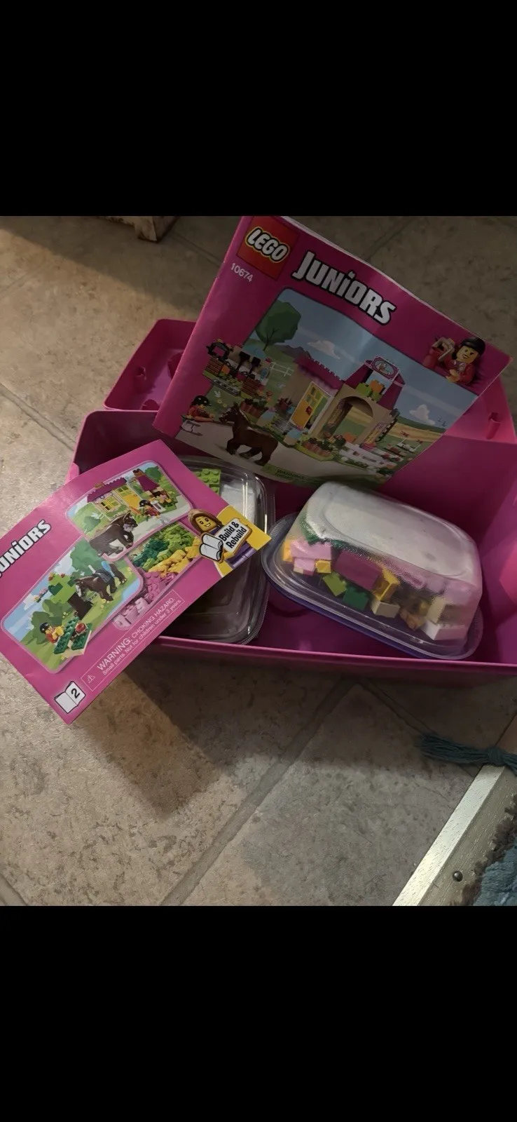 LEGO Juniors 10674 Pink Carrying Case Set with Bricks and Instructions