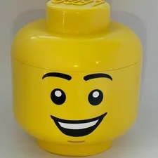 Lego Head Large Storage Smiling Happy Boy Yellow Stackable Container