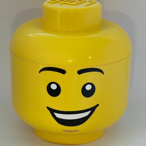 Lego Head Large Storage Smiling Happy Boy Yellow Stackable Container