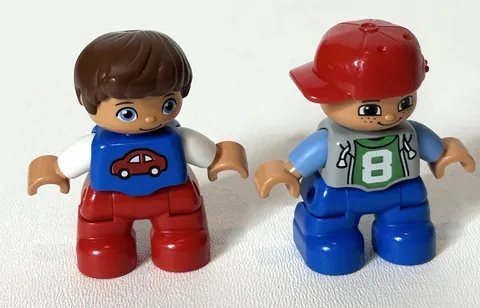 Lego Duplo Figures Kids Boys Blue Shirt With Red Car Baseball Cap Freckles