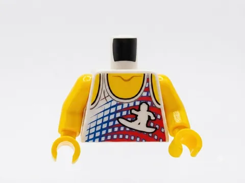 LEGO Boy male Surfer WHITE MINIFIG TORSO Red Blue Surf Board Tank Top Shirt T25