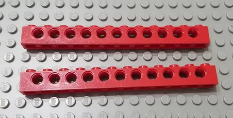 LEGO Lot of 2 Red 1x12 Technic Brick Pieces with Holes