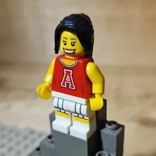 LEGO Plastic Minifigure Red Letterman Jacket Torso "A" White Pants Black Hair