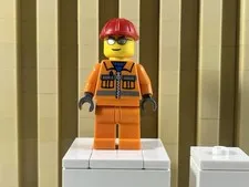 LEGO MINIFIGURE TRAIN ORANGE VEST USED TRAN Construction Worker Red Helmet