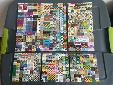 LEGO Lot of Stickered and Printed Tiles Pieces on Base Plates