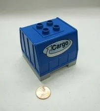 Lego Duplo TRAIN CARGO RAILWAY SHIPPING CRATE COMPARTMENT BLUE w/ Silver Base 