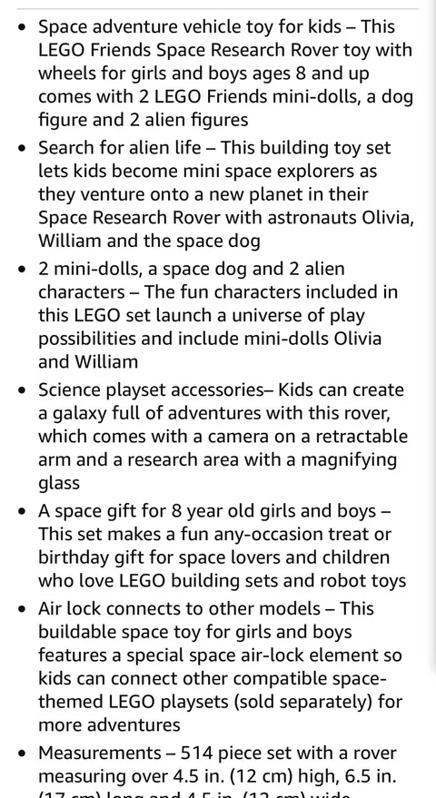 LEGO FRIENDS: Space Research Rover - NEW In Box - Gift Worthy- Retail $64.00