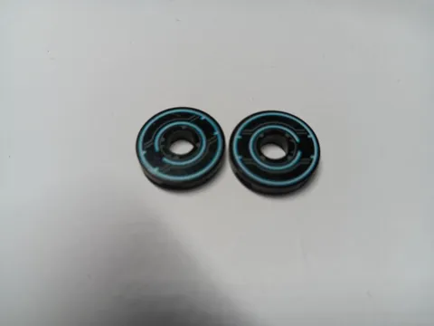 LEGO LOT 2 ROUND TILE 2X2 W HOLE DARK AZURE CIRCLES CIRCUITRY PATTERN 21314 TRON