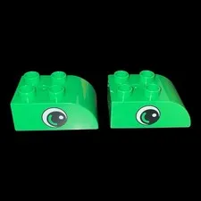 lot of 2 green Duplo decorated-sloped eyeball blocks -combined shipping (MISC48)