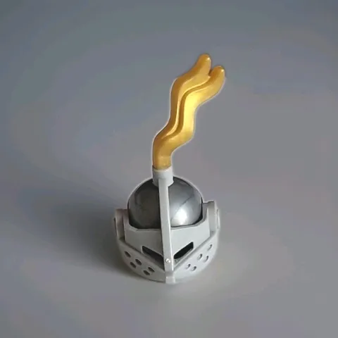 Lego castle light bluish gray helmet w/ flat silver visor pointed and gold plume
