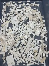 1 lb. Bulk Mixed White Legos - standard blocks and unique pieces (Lot O)